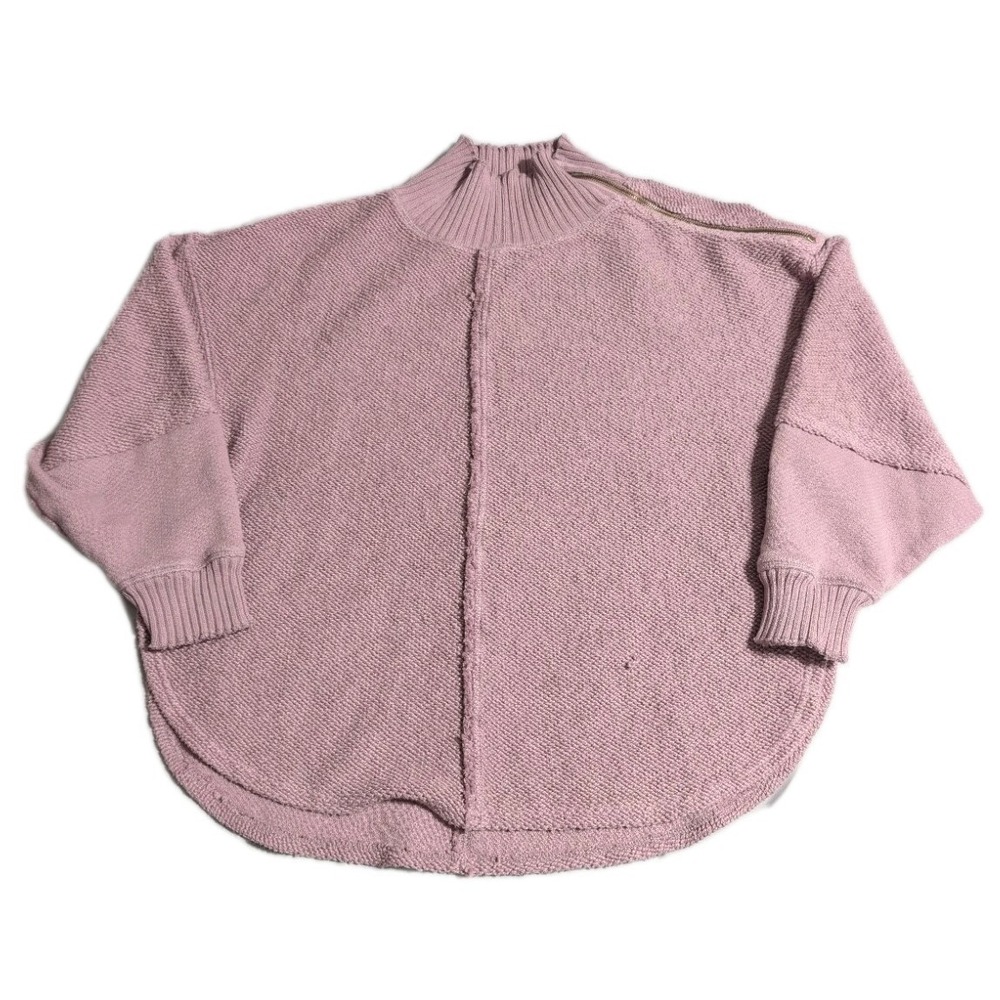 Free People We The Free‎ Sweater Womens L Mauve Mock Neck Zip Shoulder Cotton